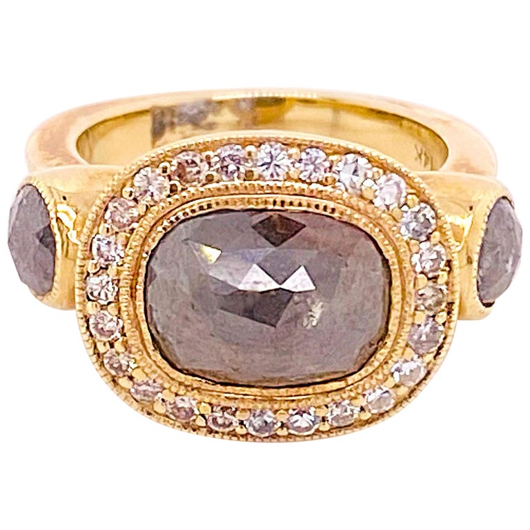 Rough Diamond Halo Engagement Ring, 3 Carat Diamonds Cushion Shaped ...