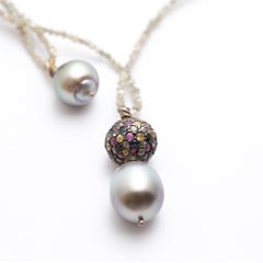 Rough Diamond Multicolored Sapphire Tahitian Pearl Long Necklace