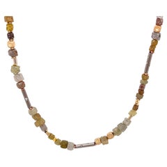 Rough Diamond Necklace with 18k and 14k White Yellow and Rose Rondells
