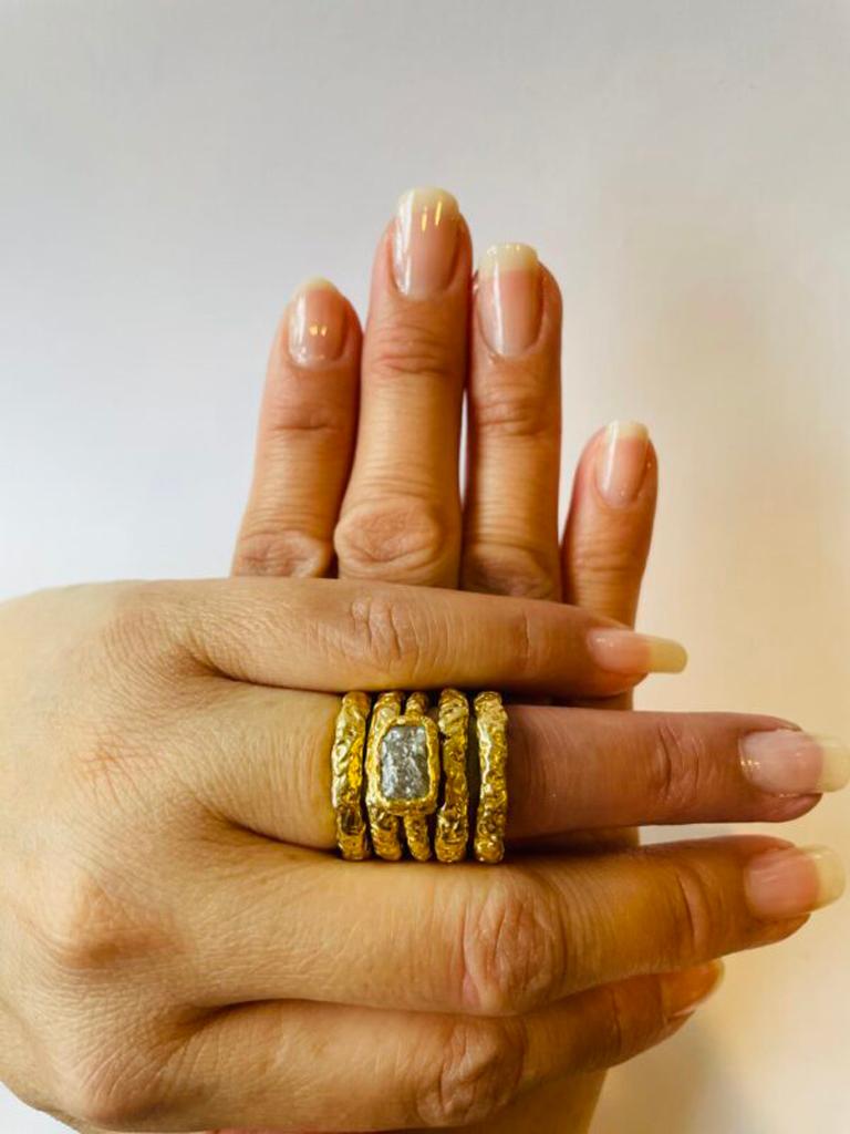 Rough Cut Rough Diamond Stacking Rings in 22k Gold by Tagili