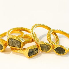 Rough Diamond Stacking Rings in 22k Gold by Tagili