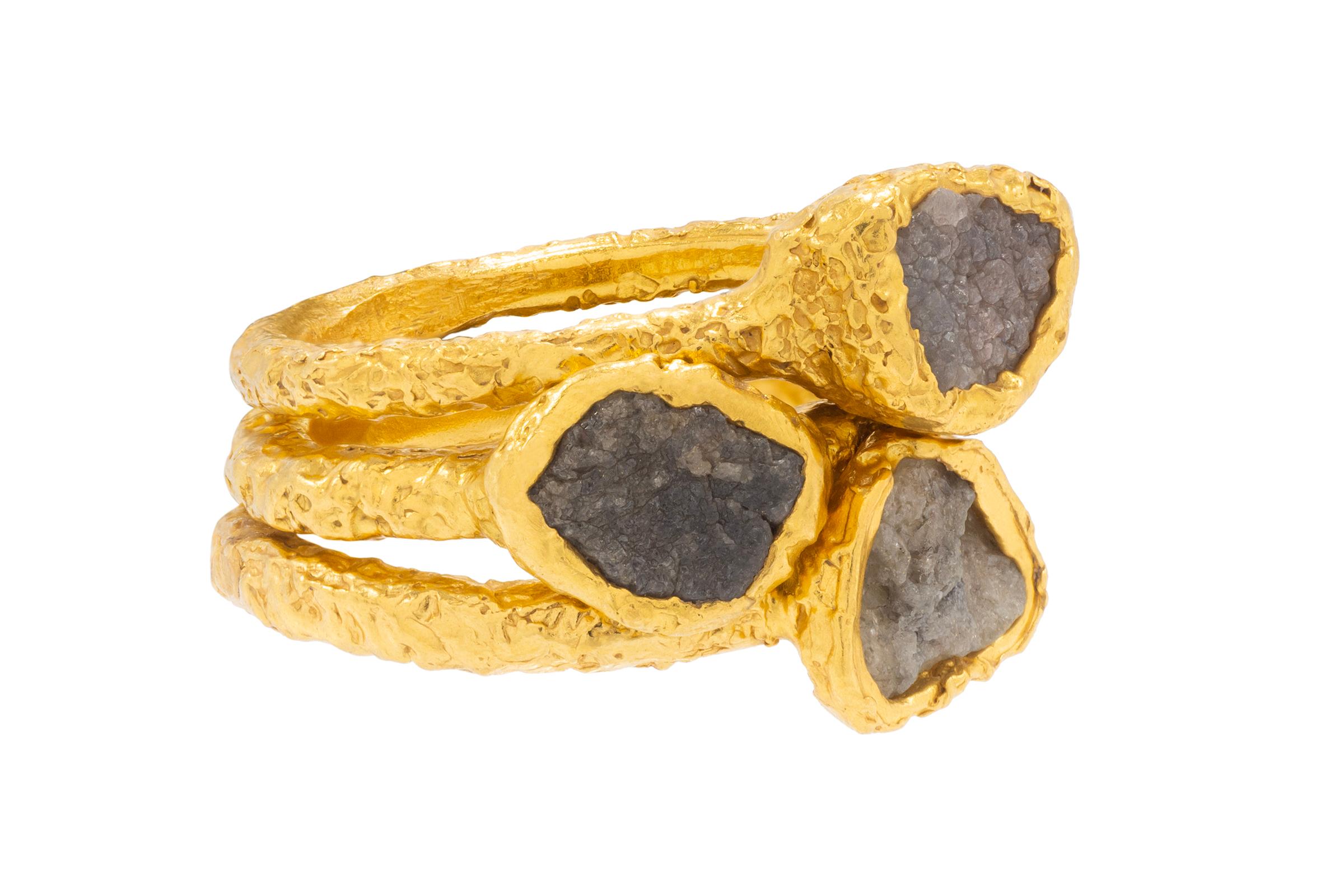 Rough Diamond Stacking Rings in 22k Gold by Tagili 1