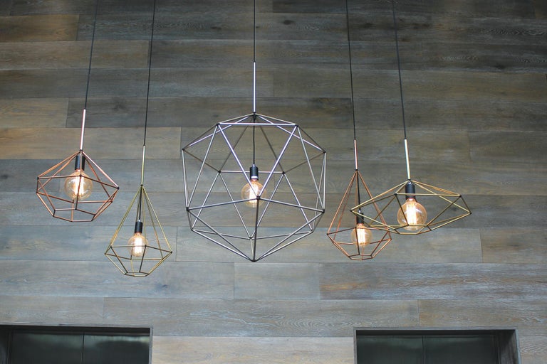 Brass Wire Pendant Light modern rough diamond type a brass wire frame geometric pendant light for sale