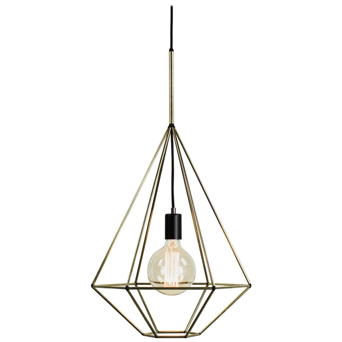 Rough Diamond Type A, Brass Wire Frame Geometric Pendant Light