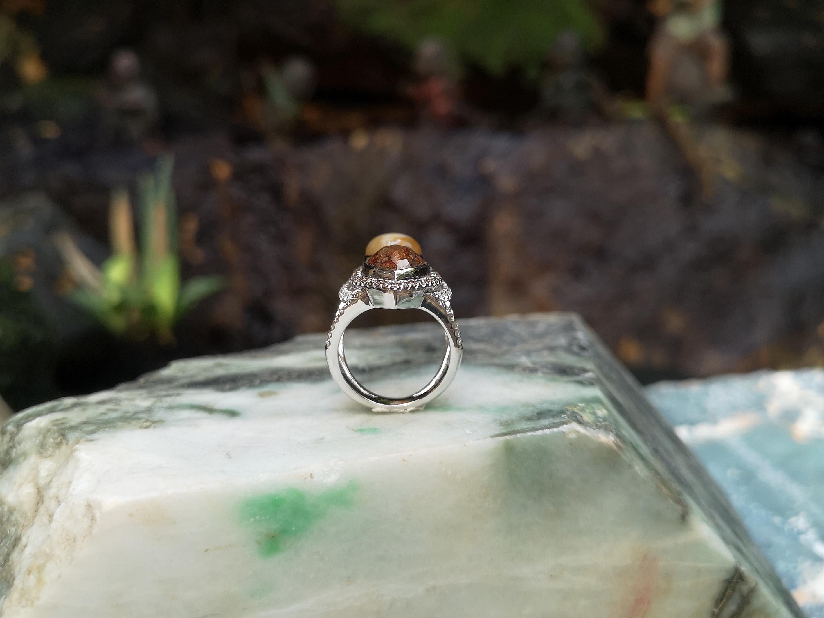 Rough Diamond, Yellow Star Sapphire and Diamond Ring Set in 18 Karat White Gold For Sale 6