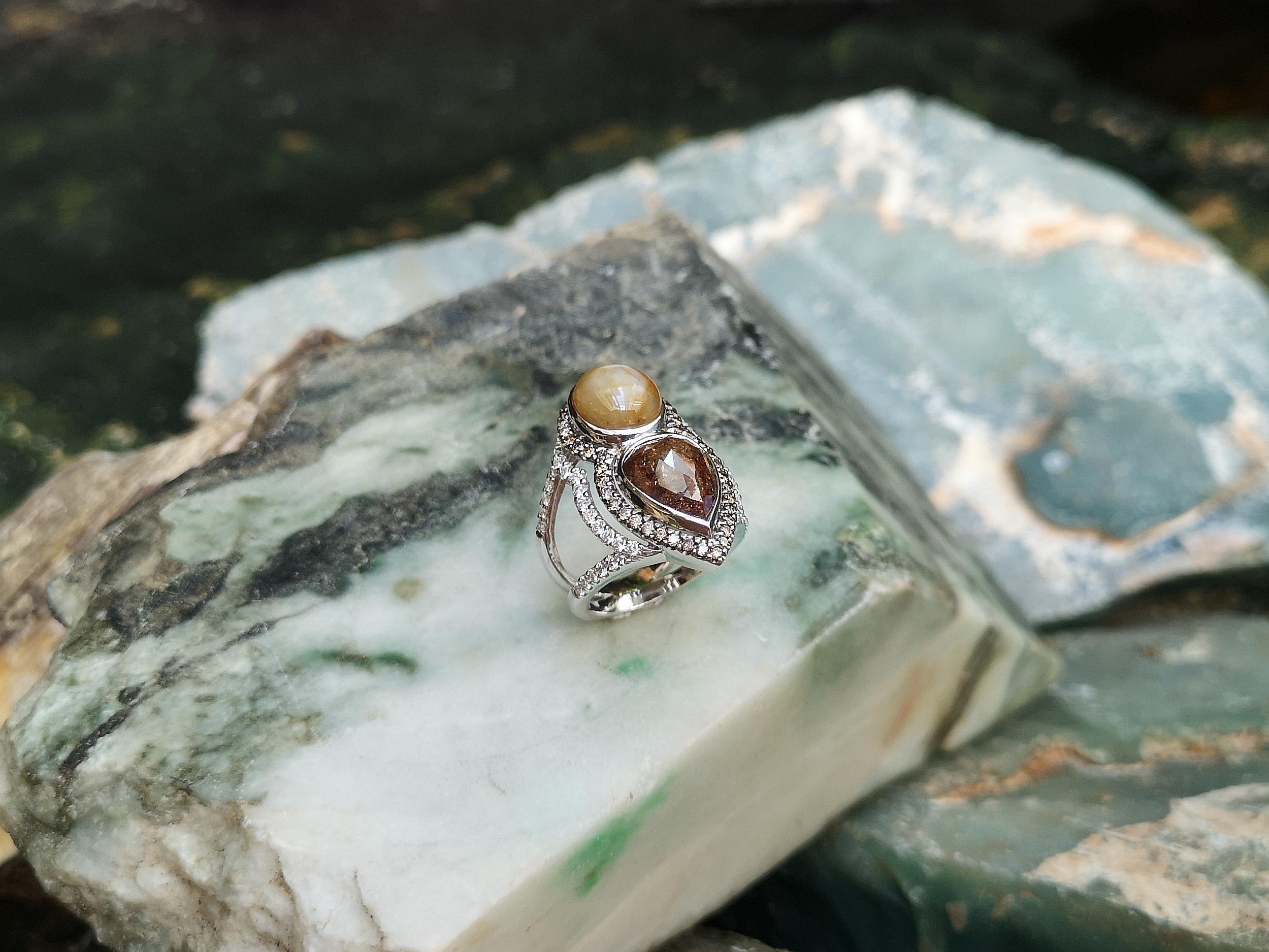 Rough Diamond, Yellow Star Sapphire and Diamond Ring Set in 18 Karat White Gold  For Sale 7