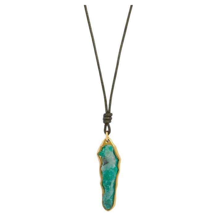 Rough Emerald '35.40ct' Pendant in 18k Yellow Gold For Sale