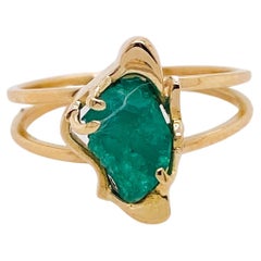 Rough Emerald Ring 14 Karat Split Band Yellow Gold Sz 4.75 Sizable