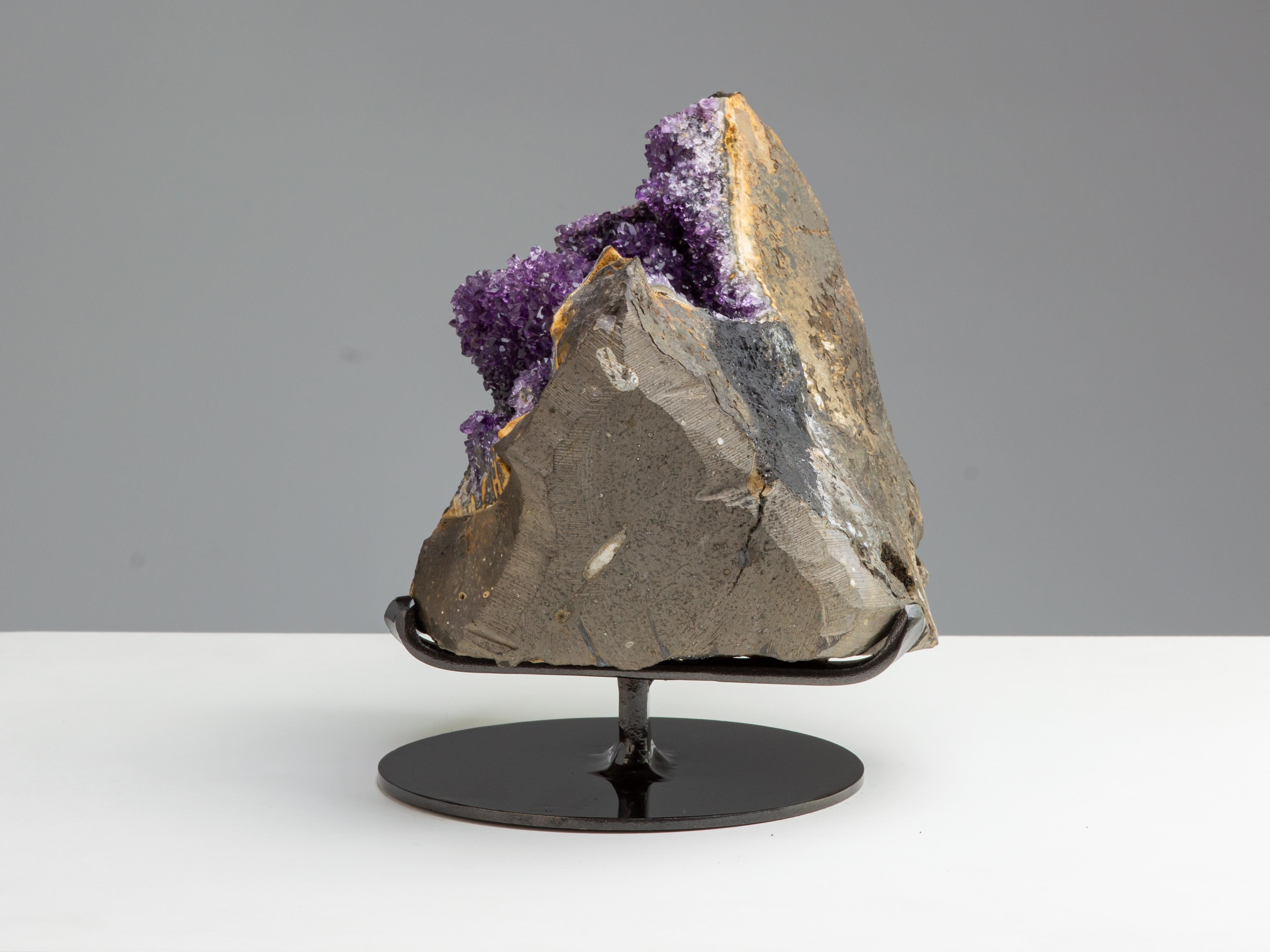 Uruguayan Rough geode section with contrasting amethyst For Sale