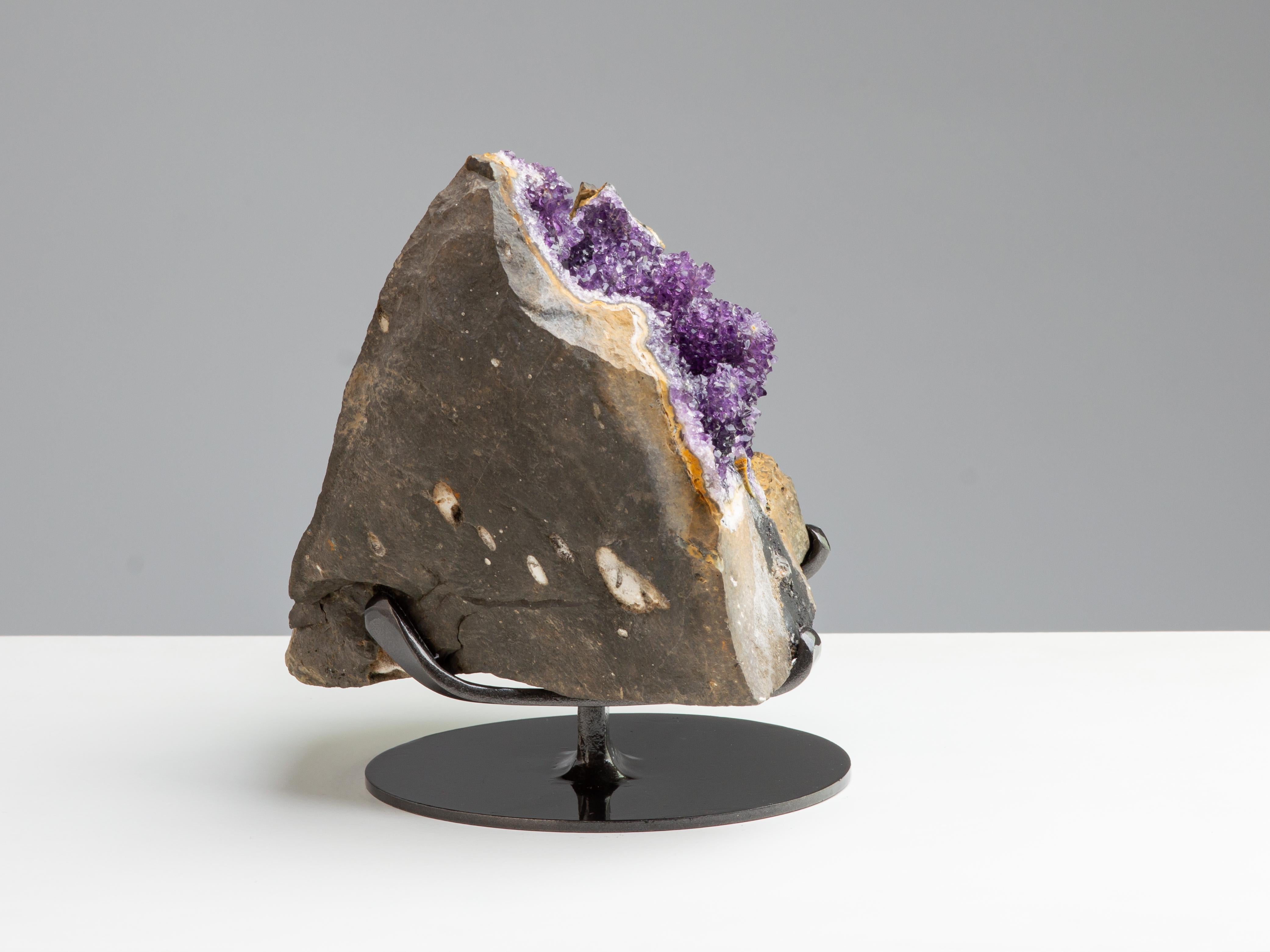18th Century and Earlier Rough geode section with contrasting amethyst For Sale