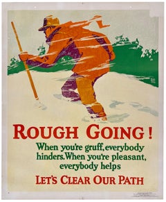 ROUGH GOING! LET'S CLEAR OUR PATH Original Vintage Mather Work Incentive Poster