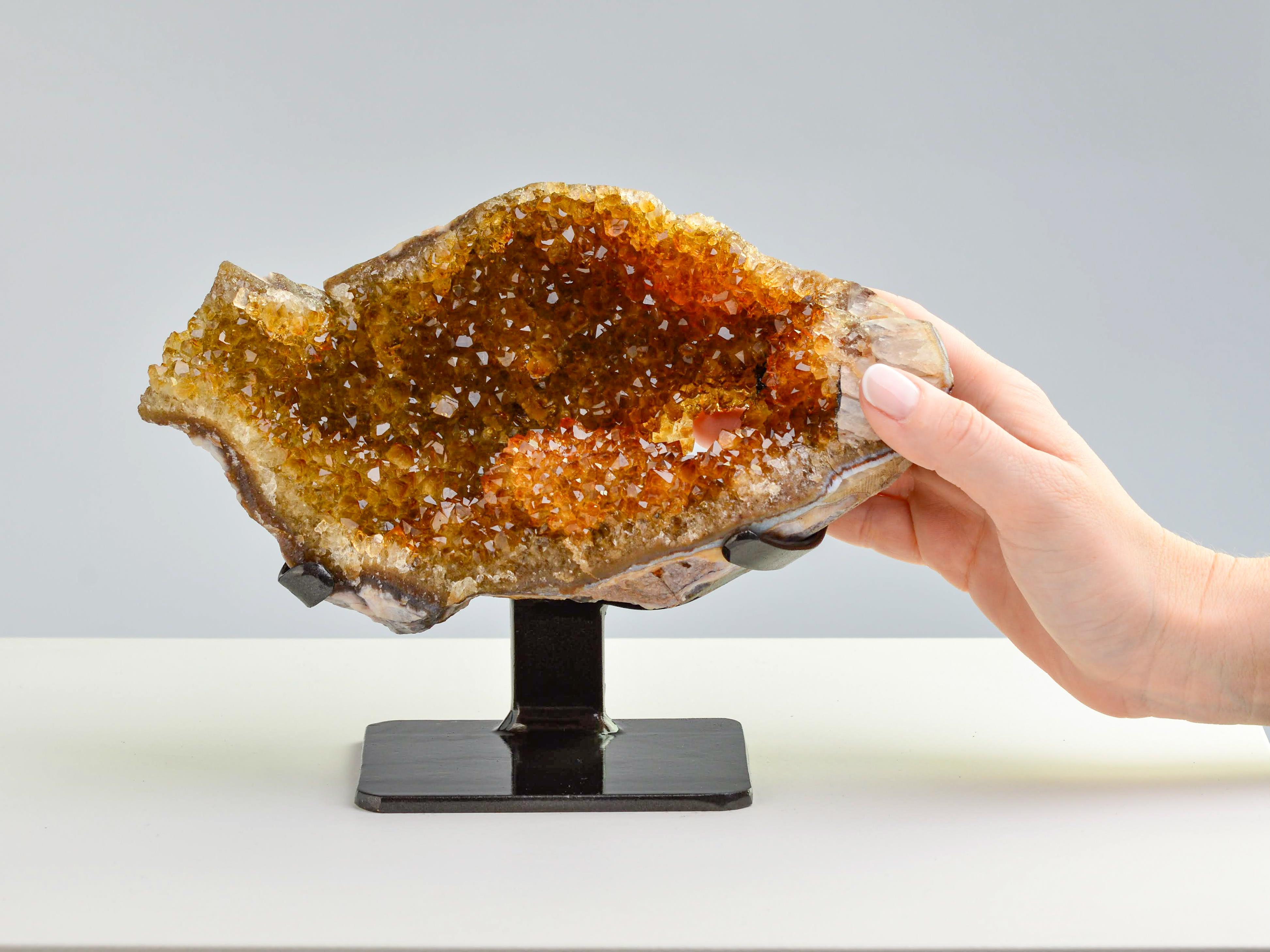 Rough half geode of yellow - orange Citrine crystals In Excellent Condition In London, GB