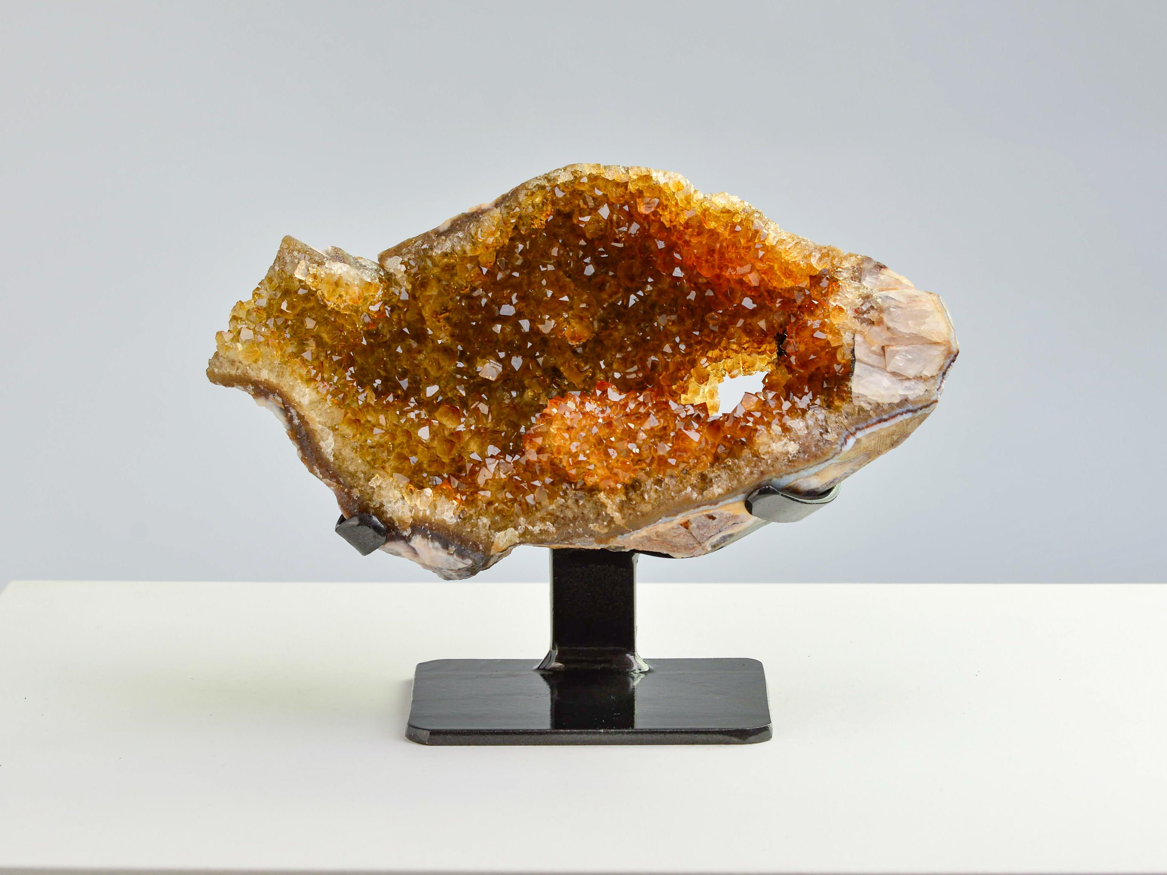 18th Century and Earlier Rough half geode of yellow - orange Citrine crystals