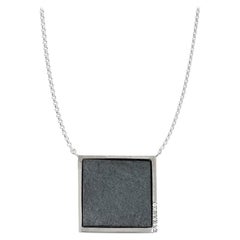 Diamond Pave
 in White Gold on Rough Hematite Square Pendant