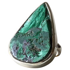 Anello in argento con malachite grezza, incredibile anello in argento con malachite grezza e chatoyant