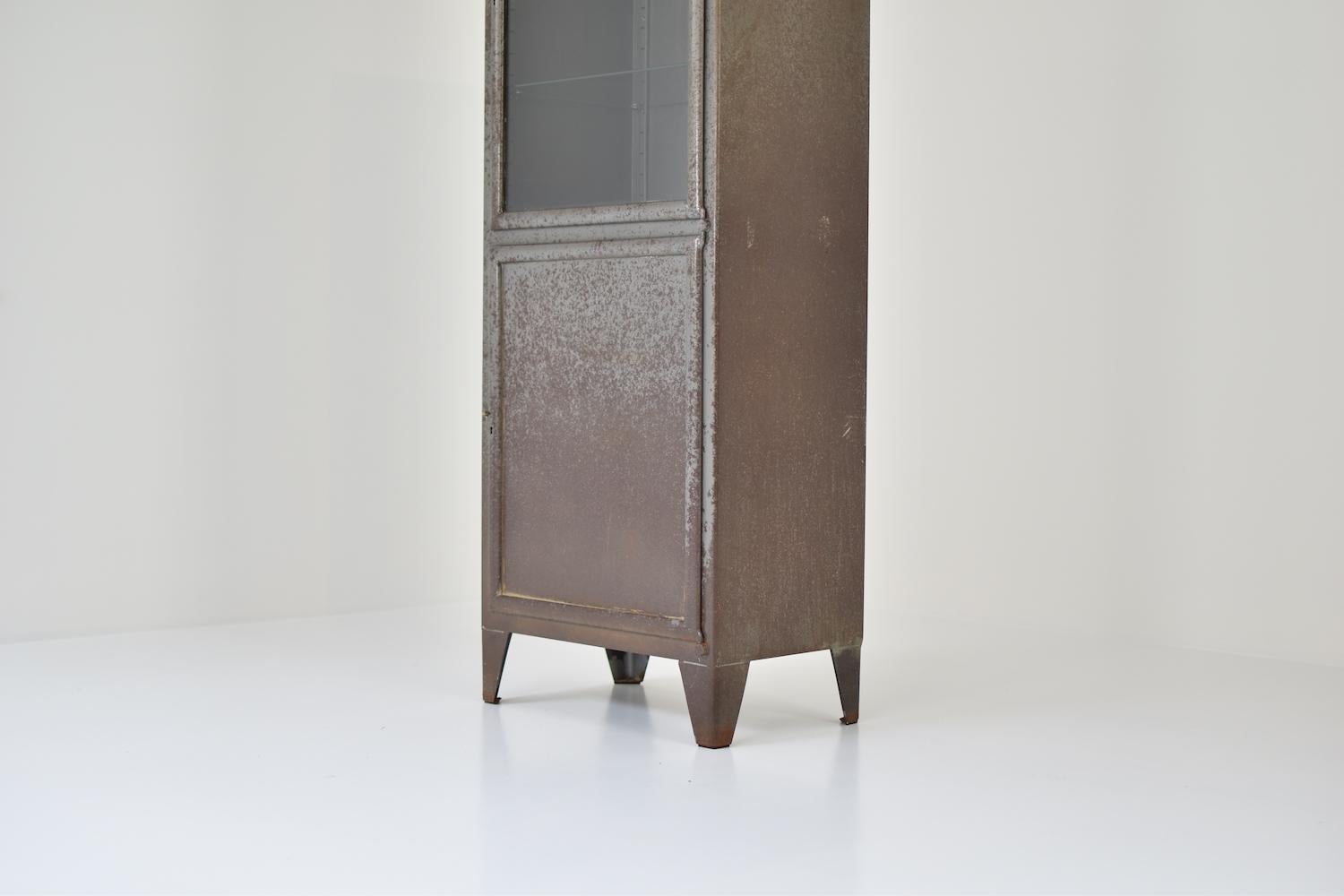 French Rough Patinated Industrial Vitrine Cabinet, France, 1950s