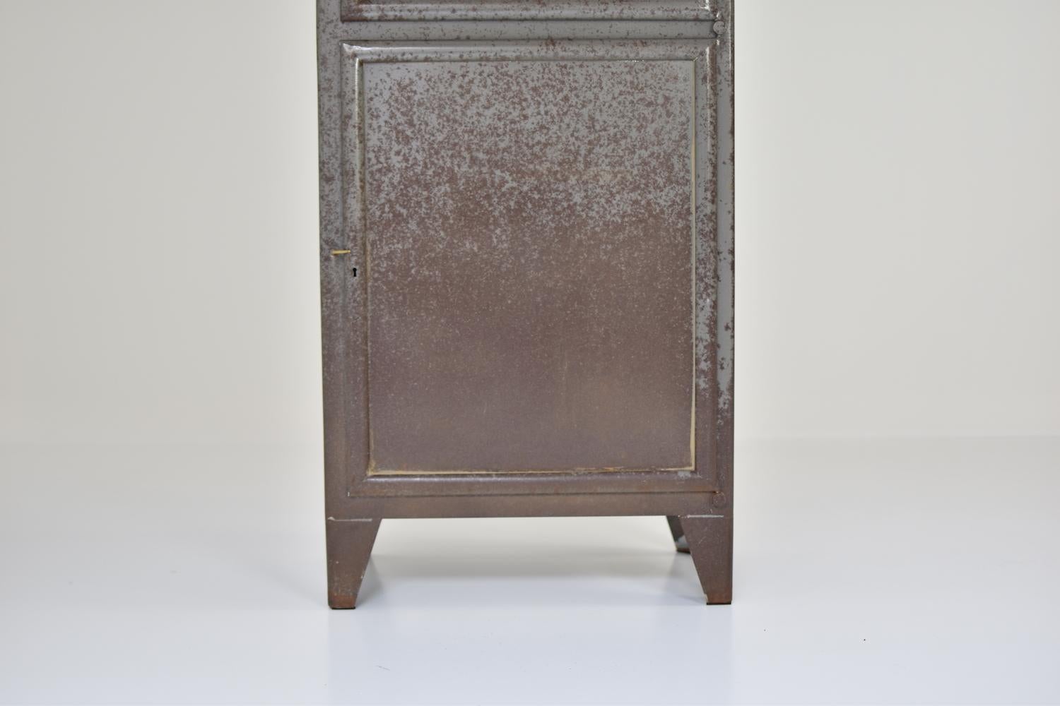 Metal Rough Patinated Industrial Vitrine Cabinet, France, 1950s