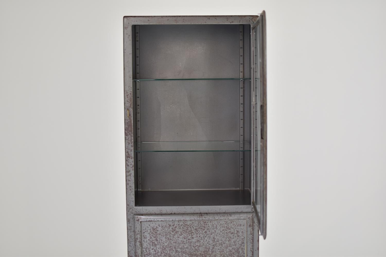 Rough Patinated Industrial Vitrine Cabinet, France, 1950s 1