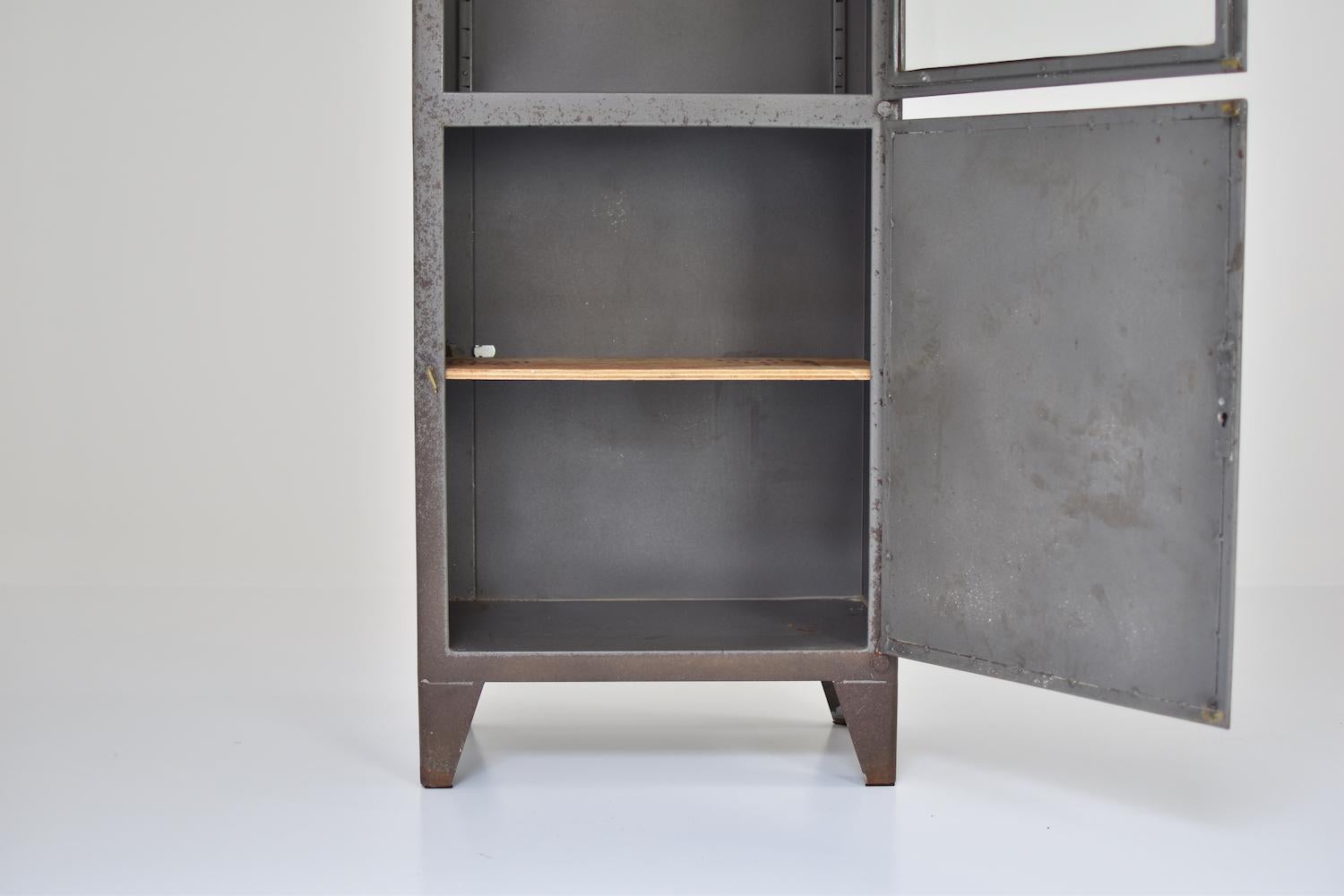 Rough Patinated Industrial Vitrine Cabinet, France, 1950s 2