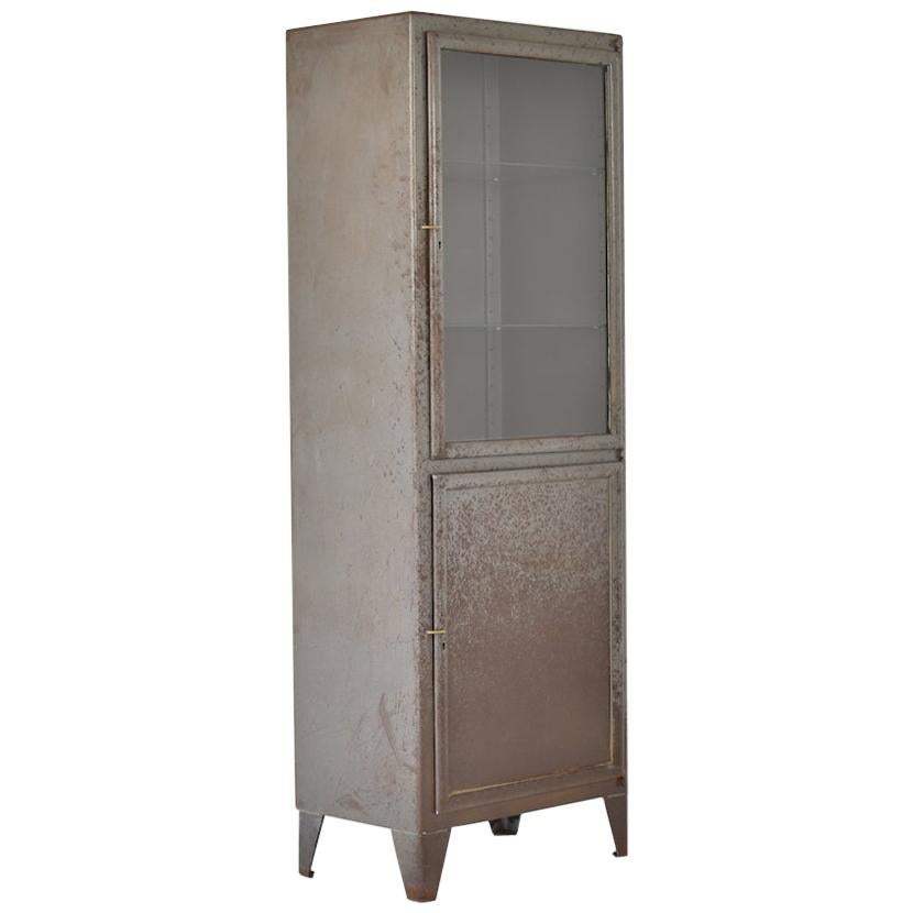 Rough Patinated Industrial Vitrine Cabinet, France, 1950s