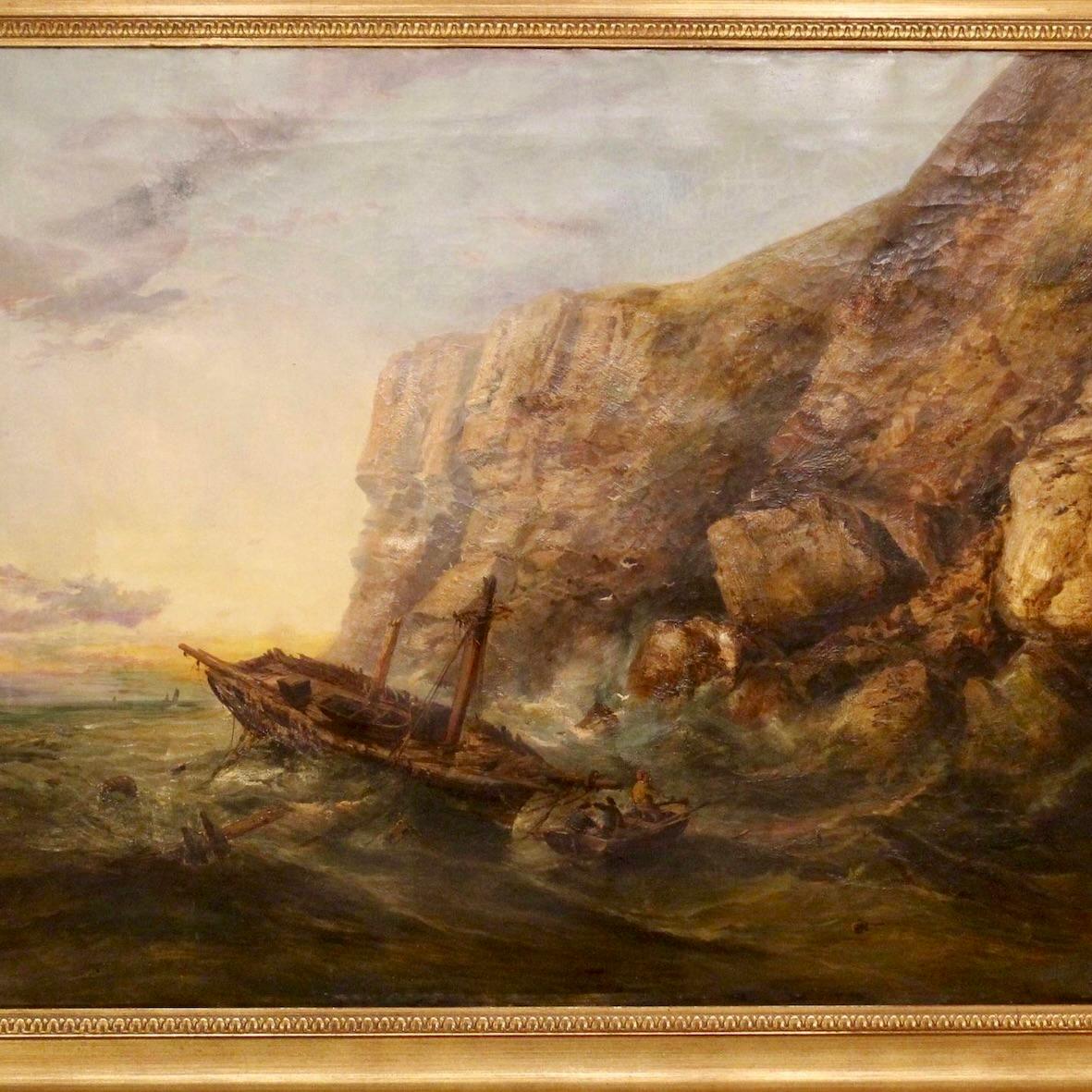 A dramatic seascape by the talented 19th century English artist Ralph Reuben Stubbs (1825-1879), known for his landscape paintings depicting the natural and wild beauty of his native Yorkshire coast as well as local inland scenes, conveyed in