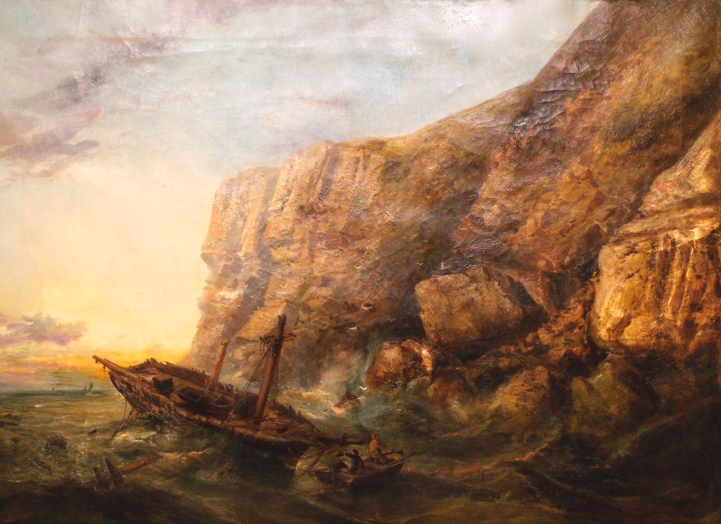 Romantic “Rough Seas Off the Yorkshire Coast” 1865 Oil on Canvas, by Ralph Reuben Stubbs For Sale