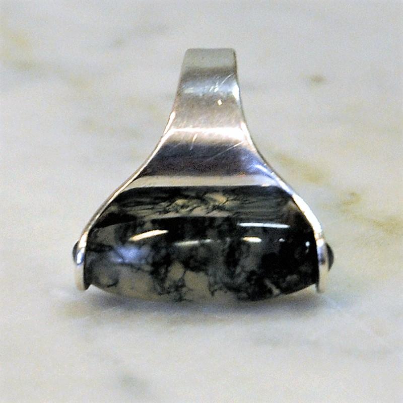 Rough Silvering with a Clear Greenish Oval Stone, Germany, 1970s In Good Condition In Stockholm, SE