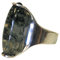 Retro Rough Silvering with a Clear Greenish Oval Stone, Germany, 1970s
