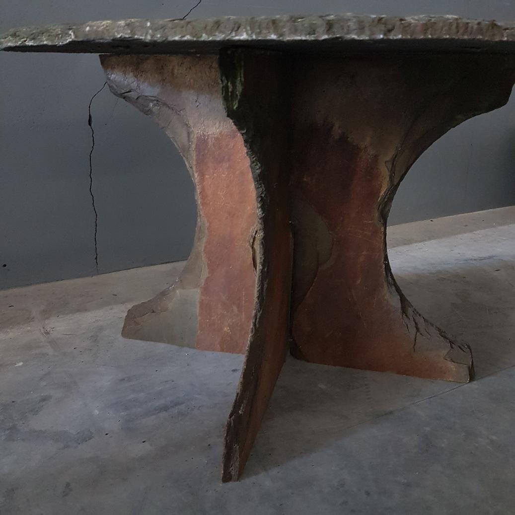 French Rough Slate Stone Terrace or Side Table, 1950s