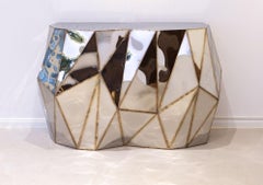 Rough Split Console in Welded Mirror-Polished Stainless Steel by Julian Mayor