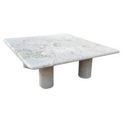 Rough Travertine Coffee Table by "Angelo Mangiarotti" for Up & Up, made in Italy