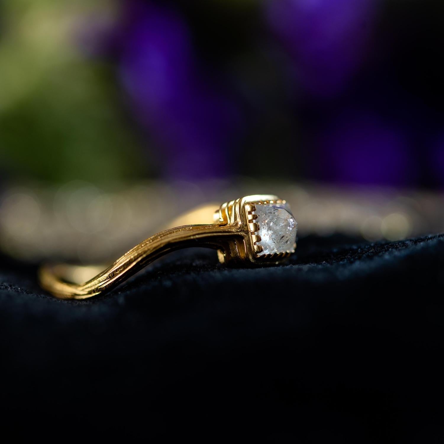 Rough Cut Rough Uncut Diamond 18k Gold Ring For Sale