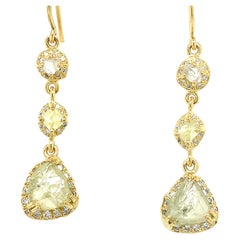 Rough yellow diamond art deco drop earrings 18k yellow gold