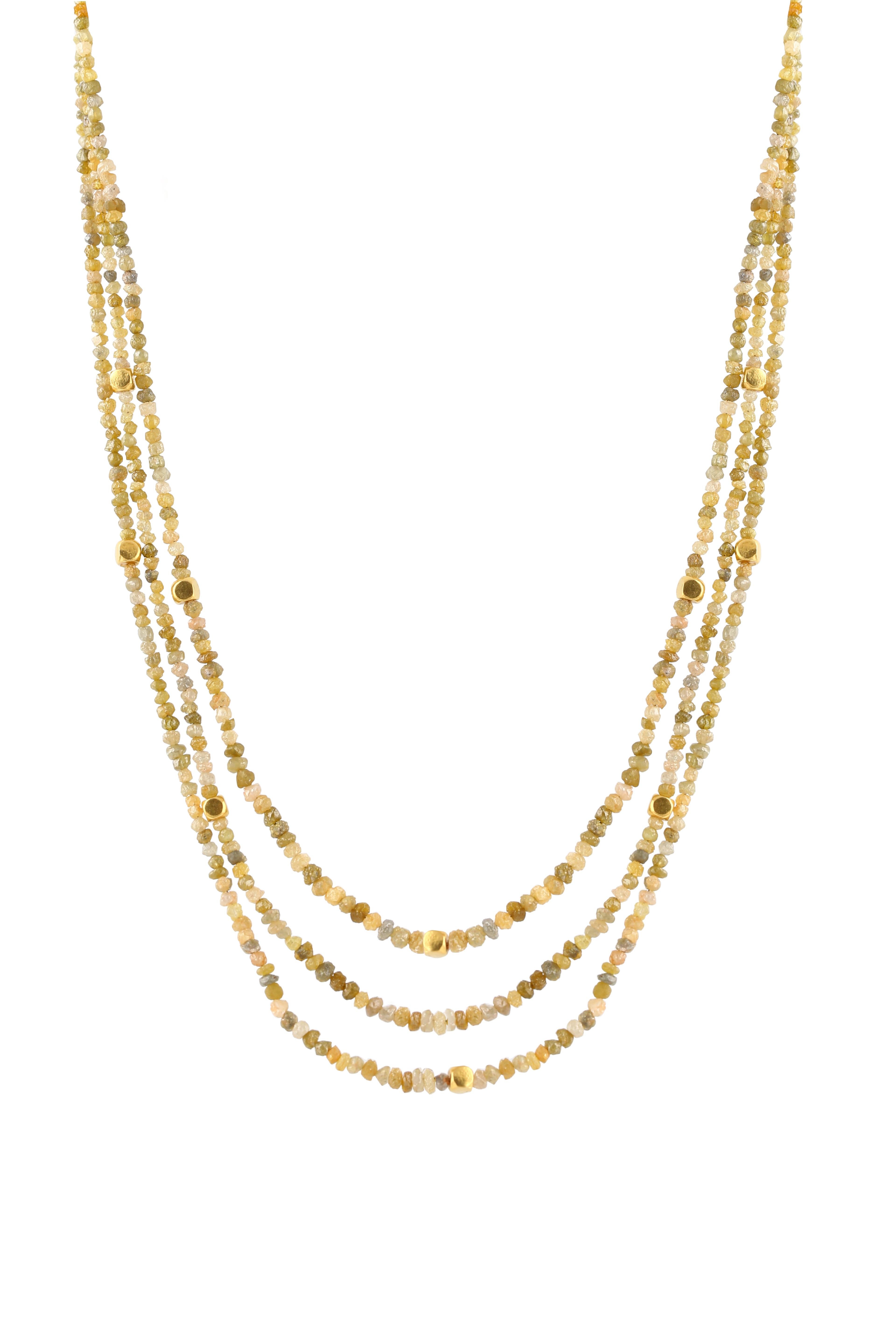Women's Rough Yellow Diamond Necklace with 18K Gold For Sale