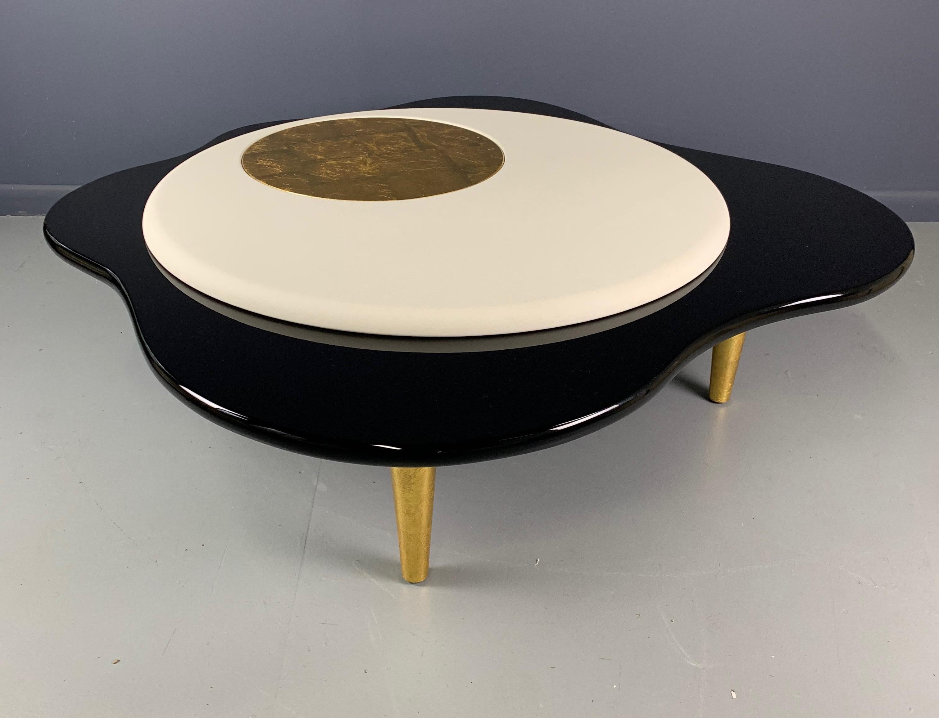 Post-Modern Rougier Freeform Leather, Gold Leaf and Lacquer Postmodern Coffee Table