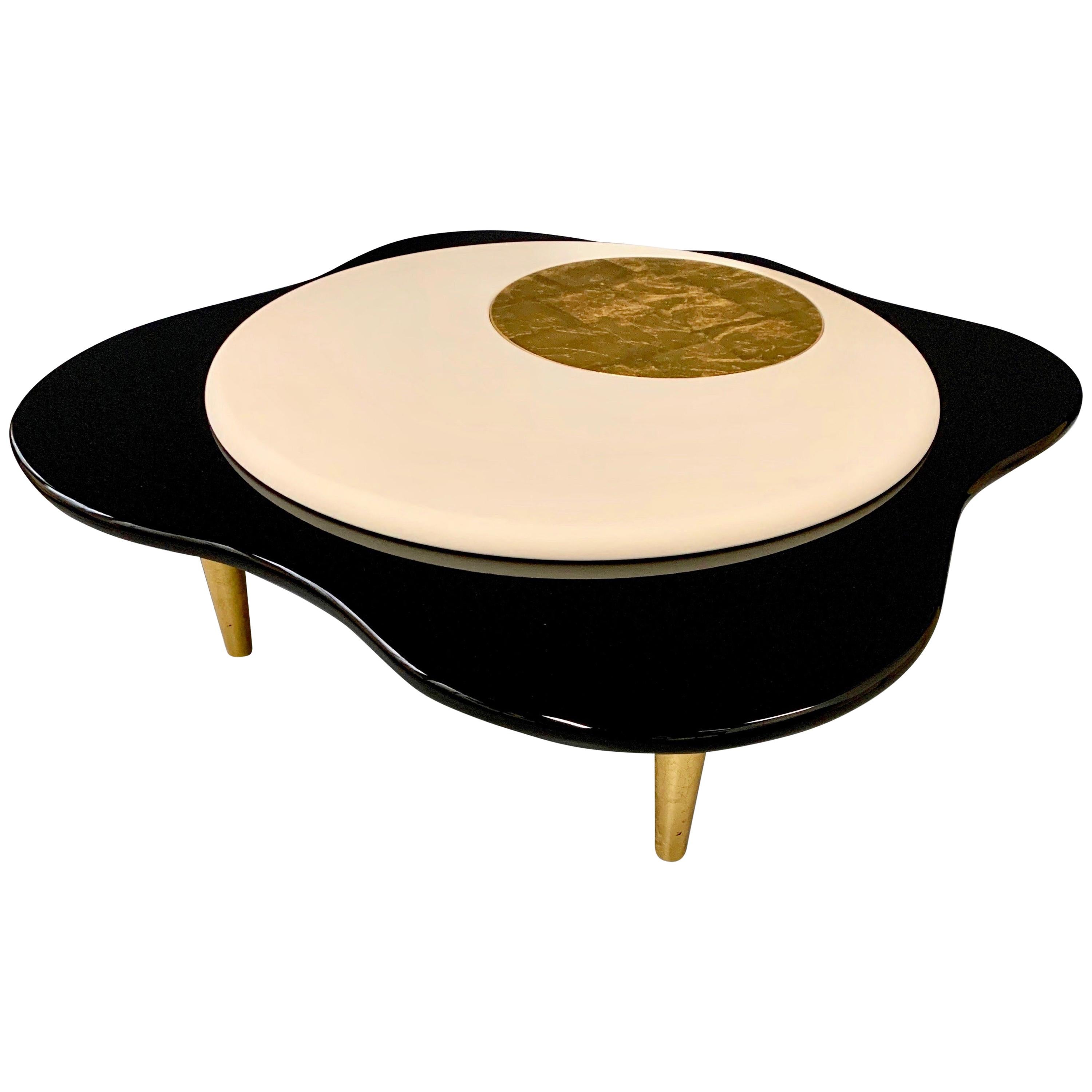 Rougier Freeform Leather, Gold Leaf and Lacquer Postmodern Coffee Table