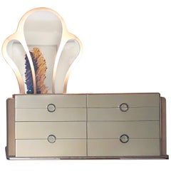 Cassettiera Rougier Modern Celadon con specchio trittico illuminato Glamour