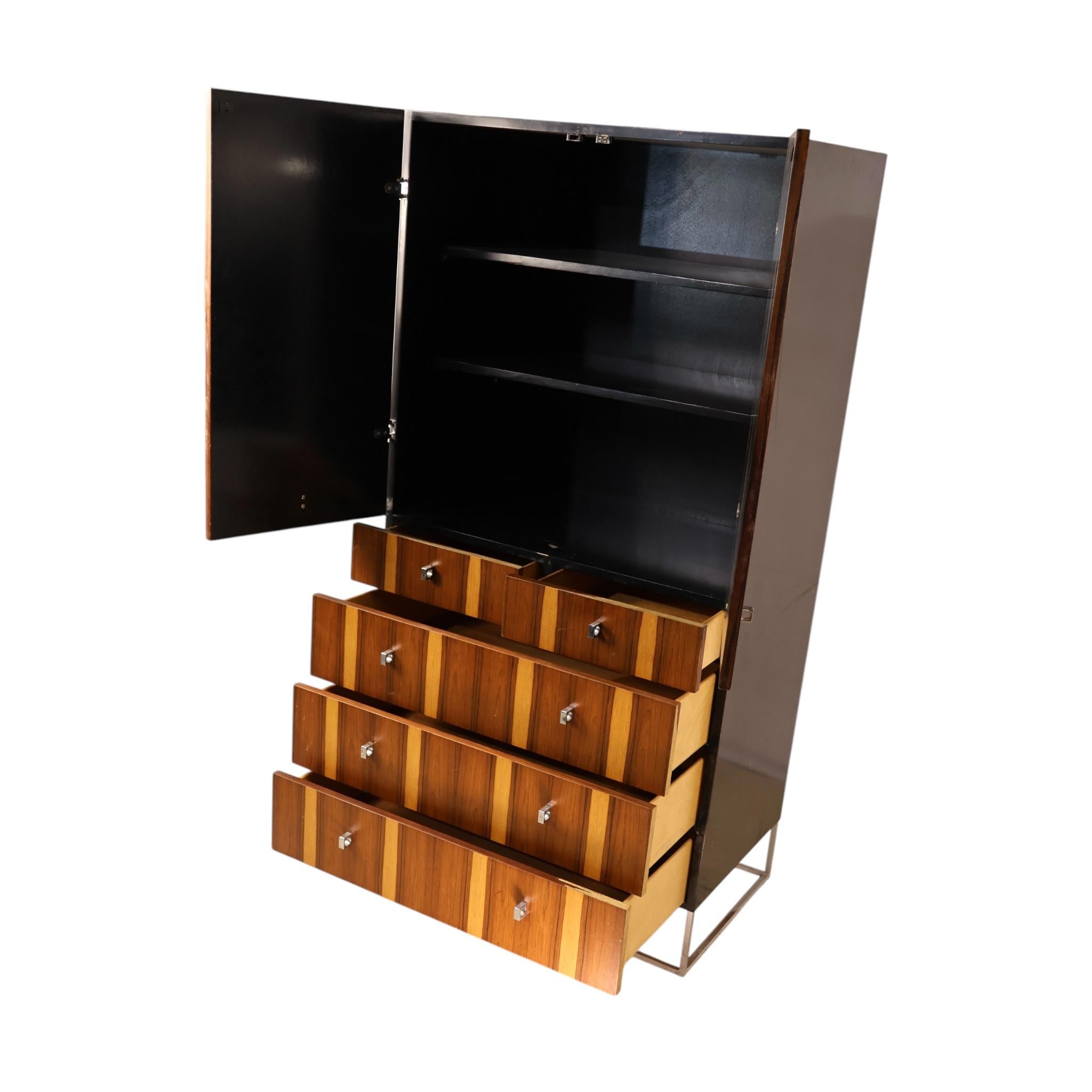 Mid-Century Modern Rougier Vintage Mid Century Modern Rosewood and Chrome Armoire c. 1960s For Sale