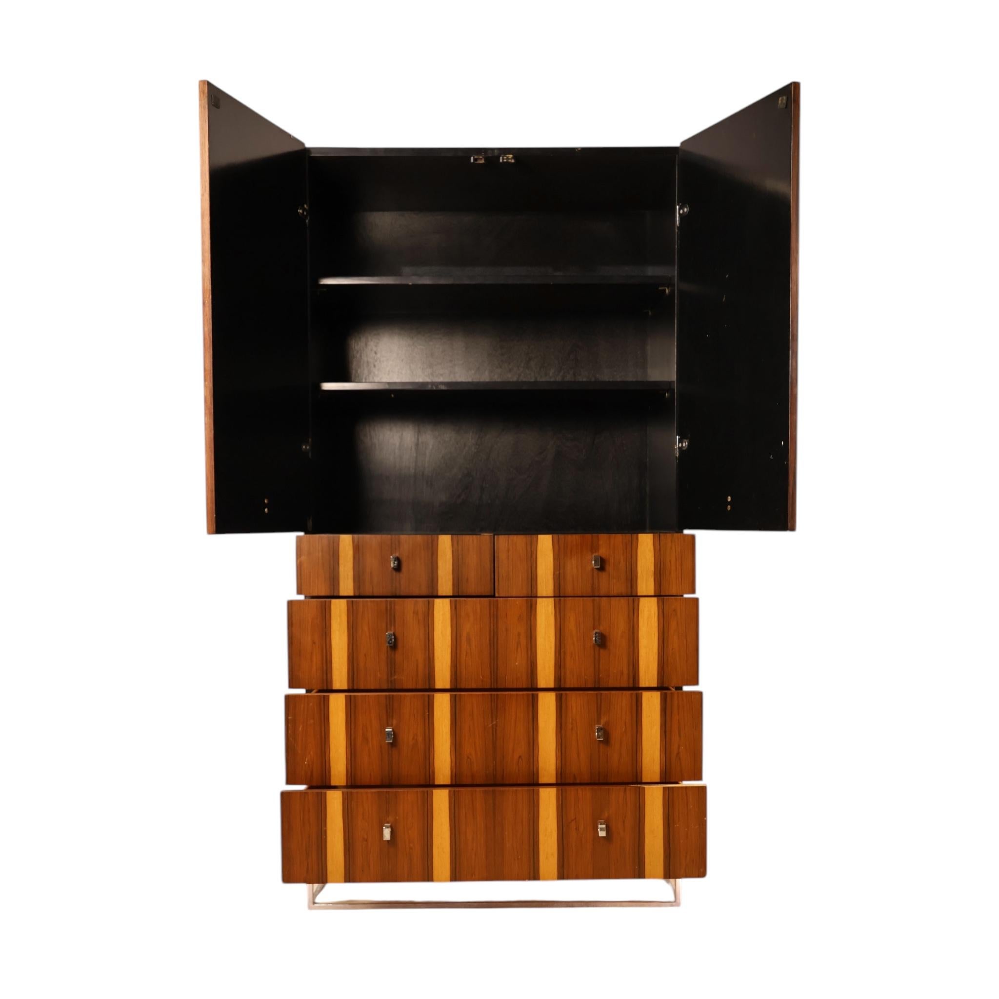 American Rougier Vintage Mid Century Modern Rosewood and Chrome Armoire c. 1960s For Sale