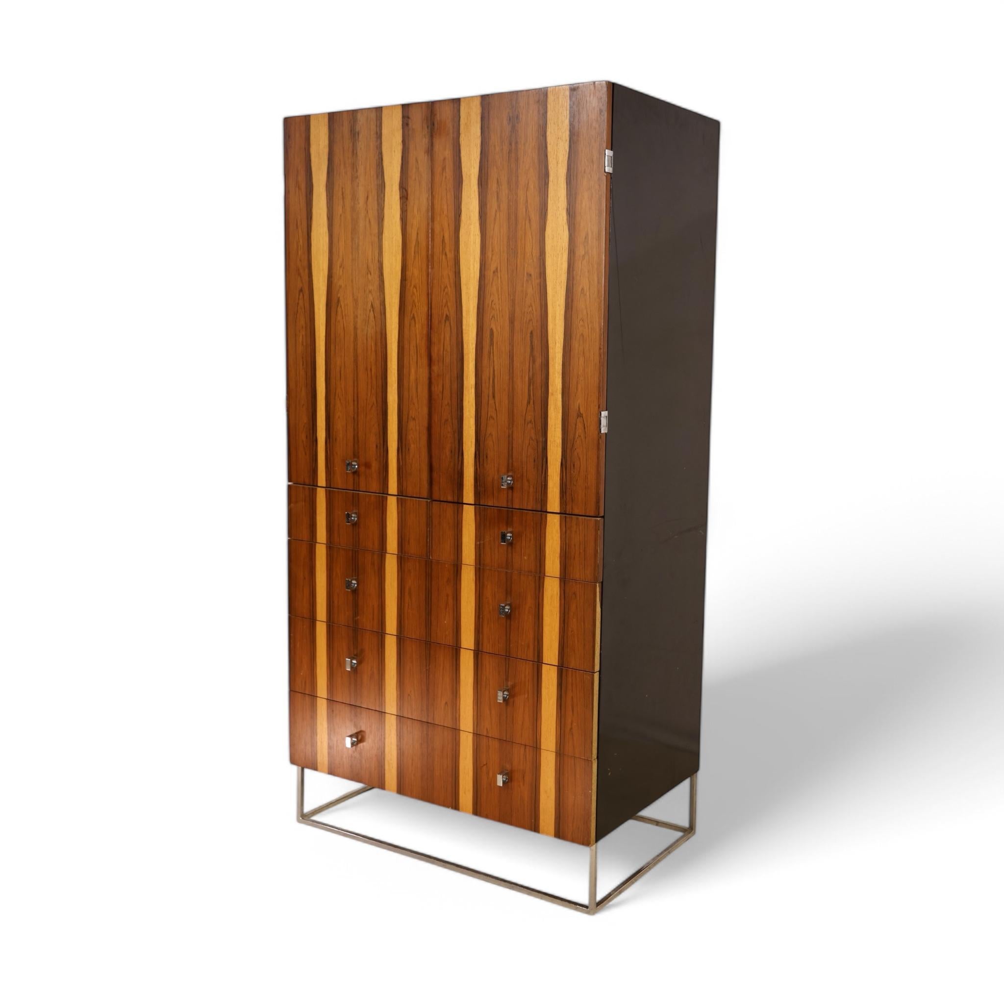 Rougier Vintage Mid Century Modern Rosewood and Chrome Armoire c. 1960s In Good Condition For Sale In Denville, NJ