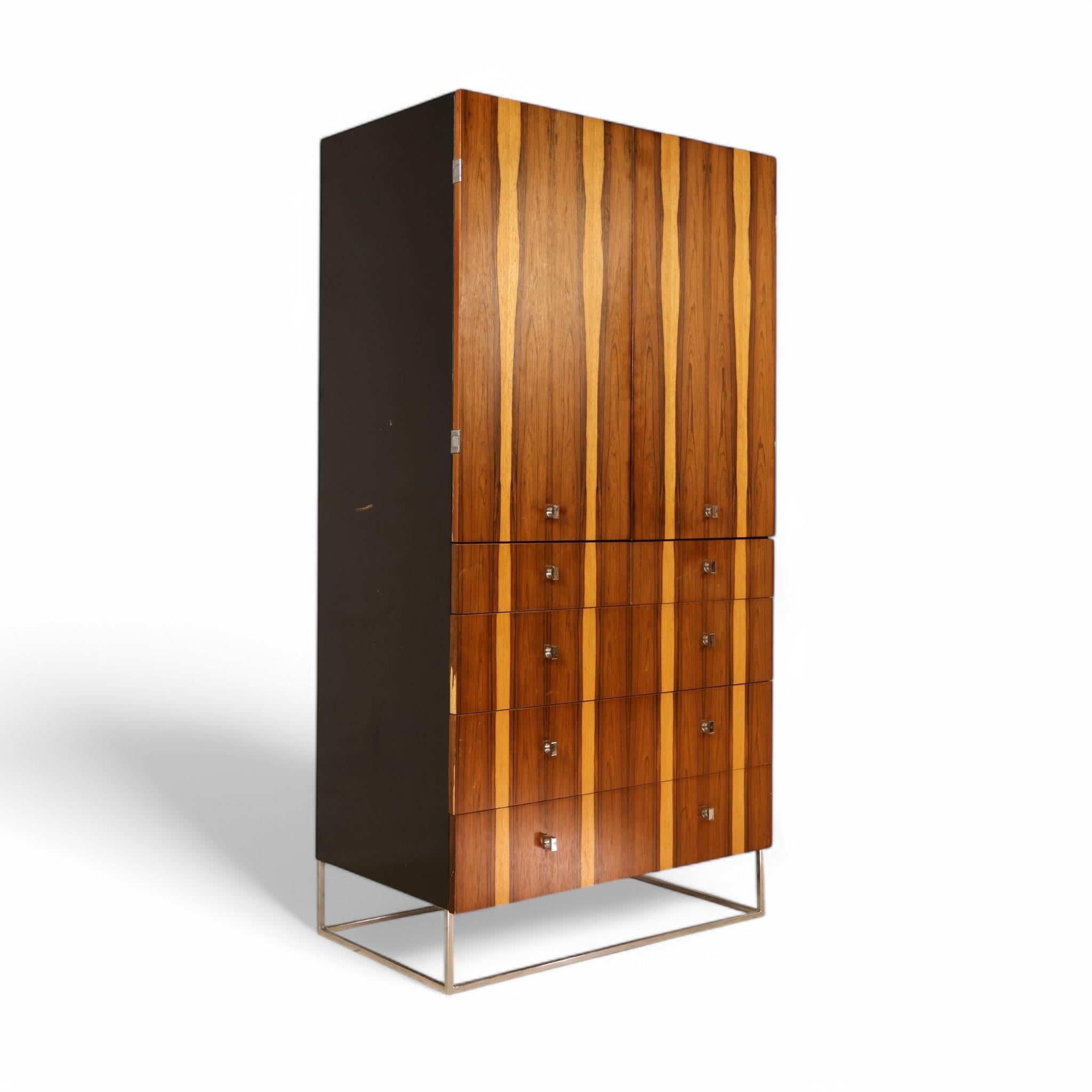 Rougier Vintage Mid Century Modern Rosewood and Chrome Armoire c. 1960s For Sale 1
