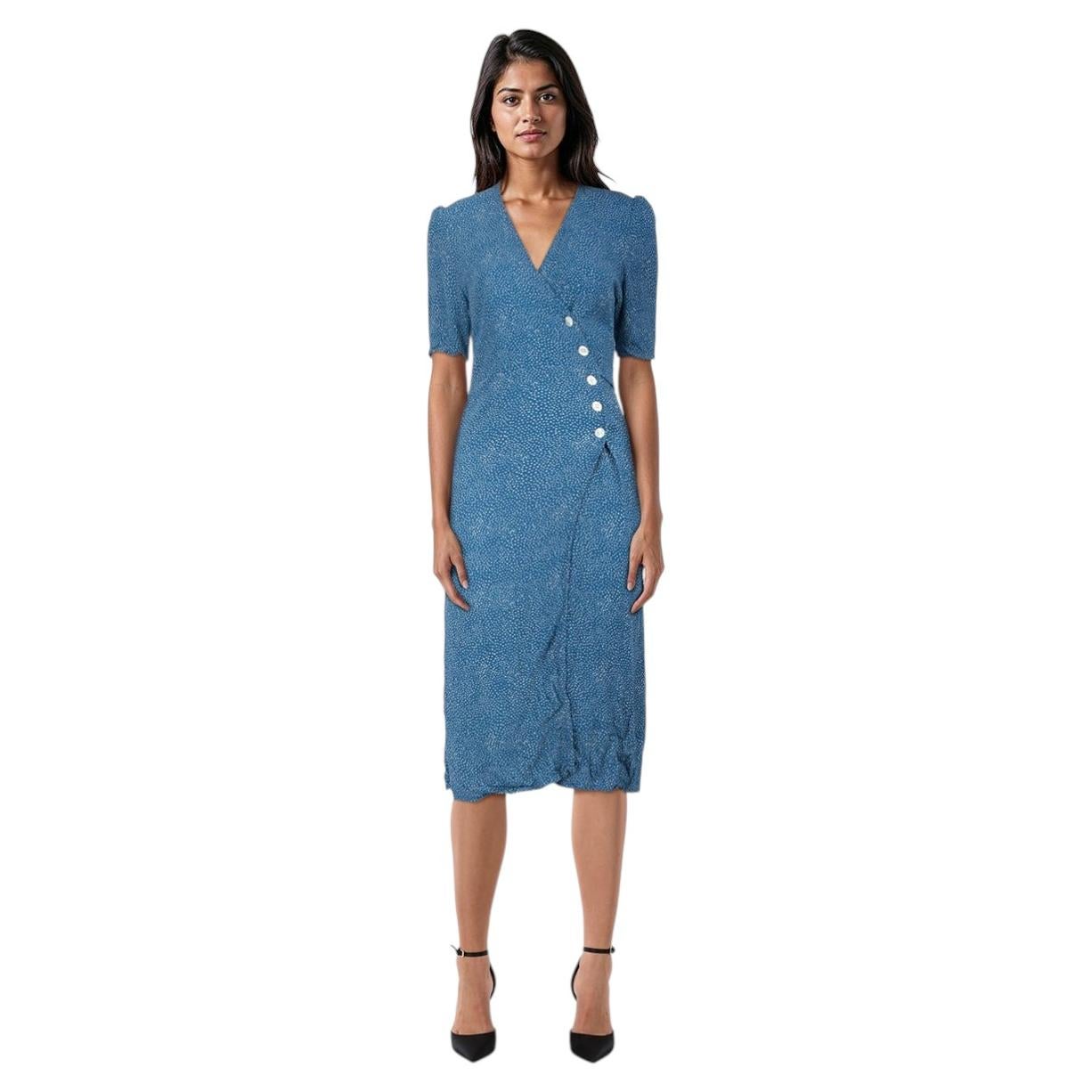 Rouje Blue Dotted Waist Tie Dress Size M