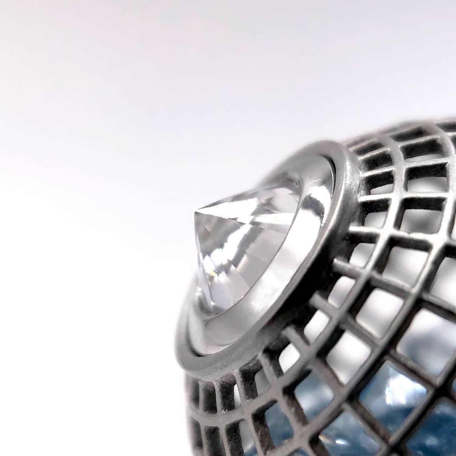 Modern Roule and Co. Aquamarine White Diamond Sapphire Long Gold Shaker Globe Necklace