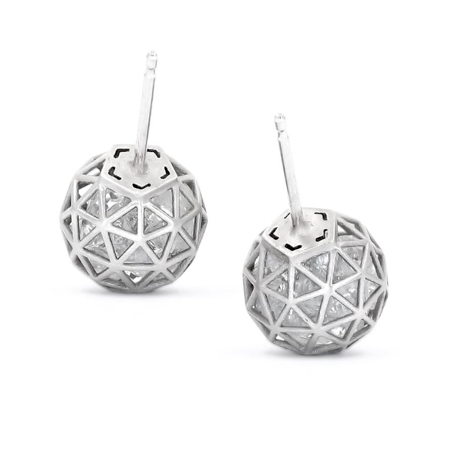 Contemporary Roule and Co. Loose Shimmering White Sapphire White Gold Shaker Stud Earrings