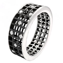 Roule and Co. White Diamond Black Gold Three-Row Open Pixel Dust Band Ring