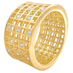 Roule and Co. White Diamond Yellow Gold Five-Row Open Pixel Dust Band Ring