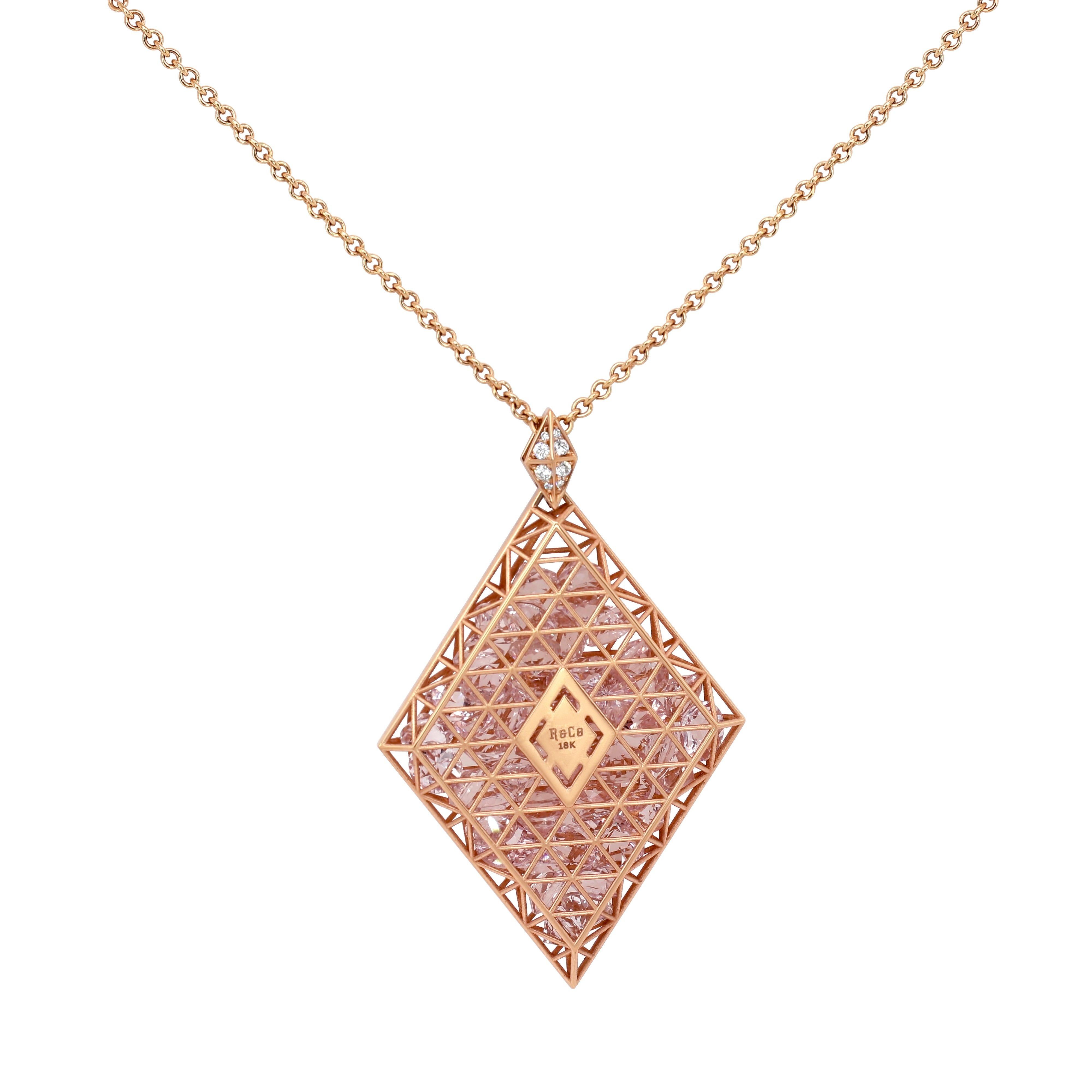 Roule & Company 18k Rose Gold Morganite Diamond Necklace In Good Condition For Sale In Boca Raton, FL