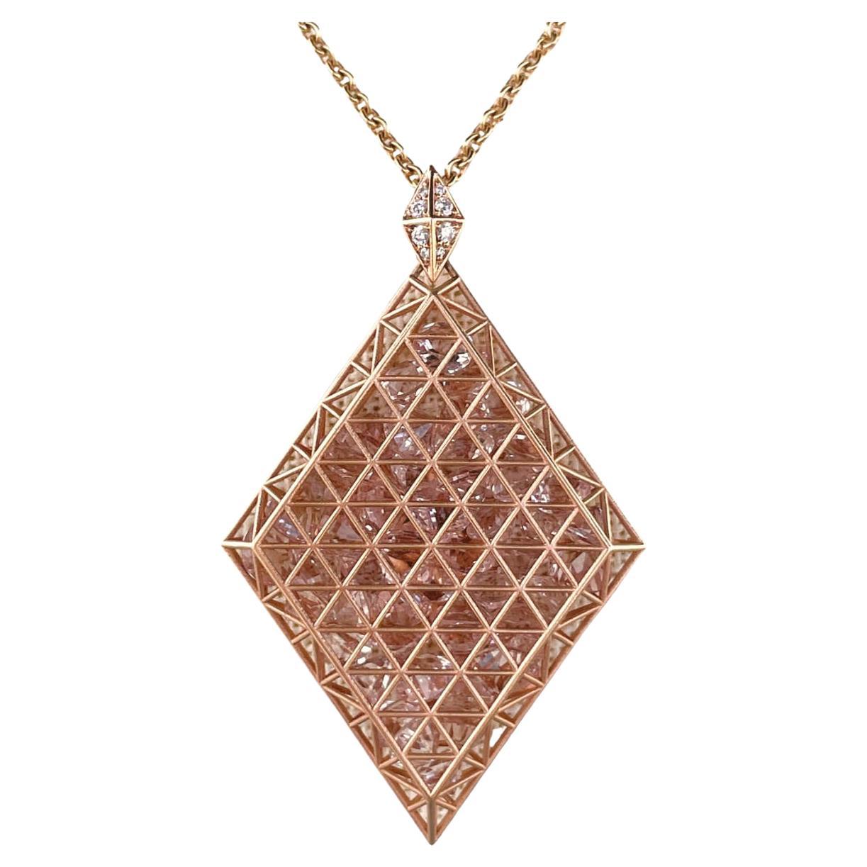 Roule & Company 18k Rose Gold Morganite Diamond Necklace For Sale