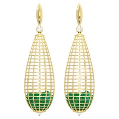 Roule & Co. 18k Yellow Gold Emerald Sapphire Teardrop Earrings