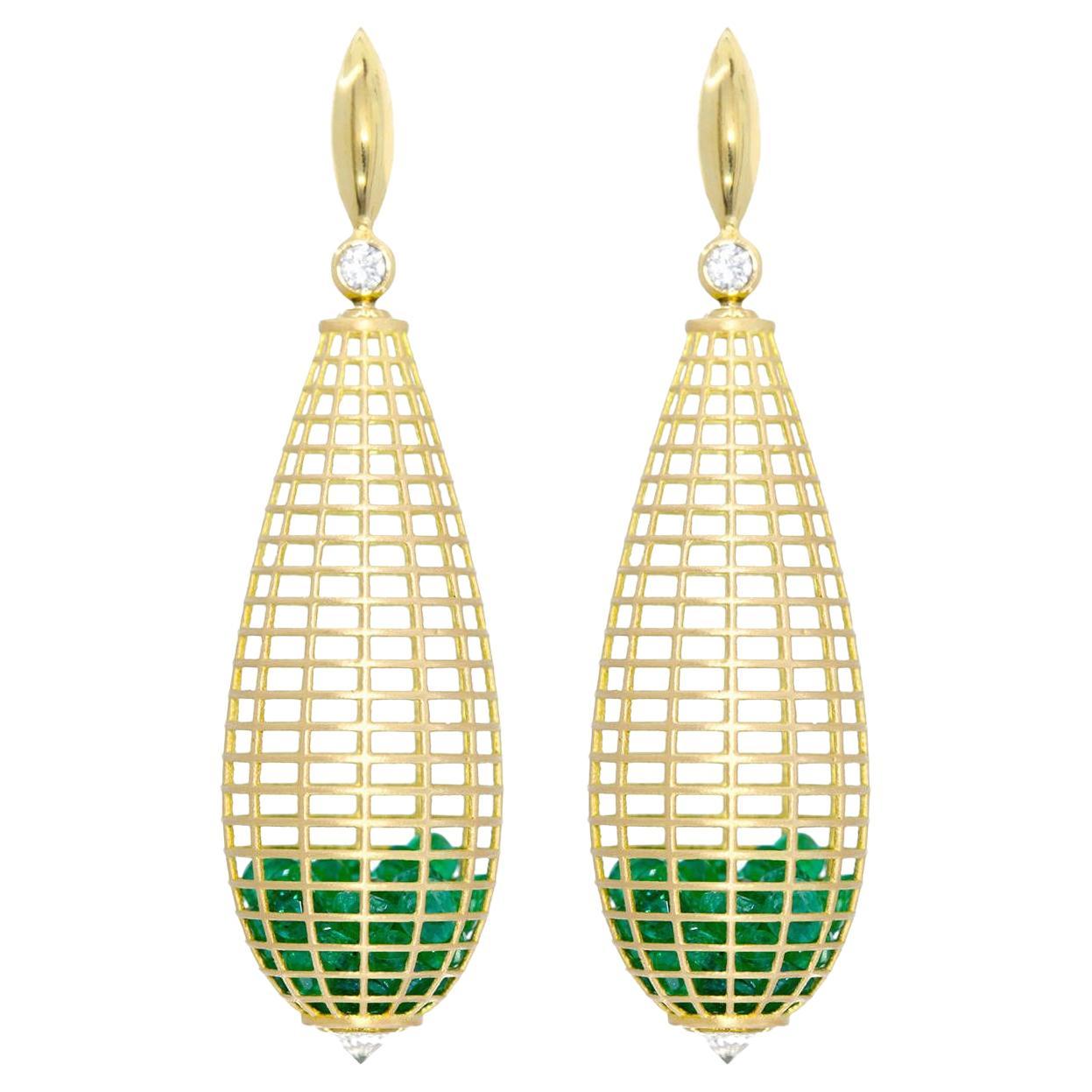 Roule & Co. 18k Yellow Gold Emerald Sapphire Teardrop Earrings